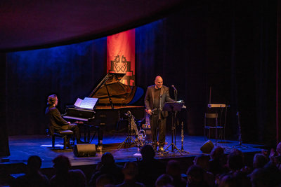 Boštjan Gombač in Sašo Vollmaier, hvala za čudovit večer <em>Foto: Damjan Končar</em>